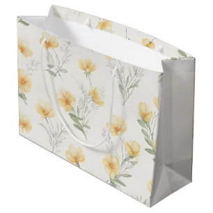 Yellow Cottagecore Wildflowers Botanical Print  Large Gift Bag