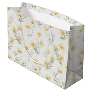 Yellow Cottagecore Wildflowers Botanical Print  Large Gift Bag