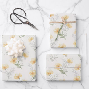 Yellow Cottagecore Wildflowers Botanical Print  Wrapping Paper Sheet