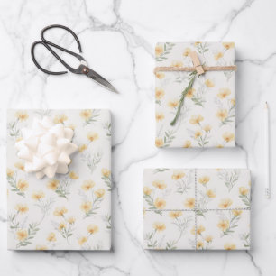 Yellow Cottagecore Wildflowers Botanical Print  Wrapping Paper Sheet