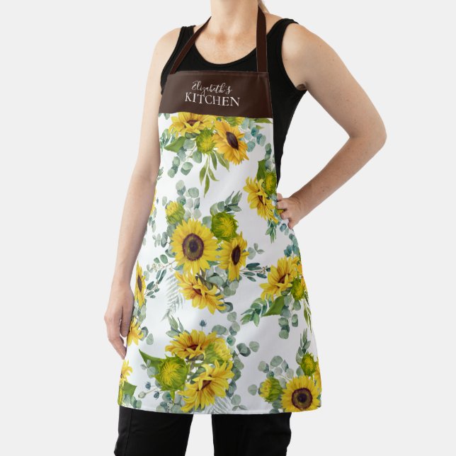 Yellow Country Floral Watercolor Sunflower  Apron (Insitu)