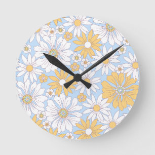 Yellow Country Flower art Round Clock