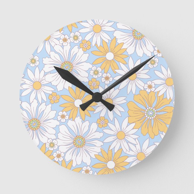 Yellow Country Flower art Round Clock (Front)
