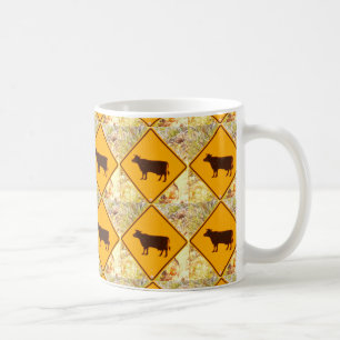yellow cow sign diamond pattern coffee mug