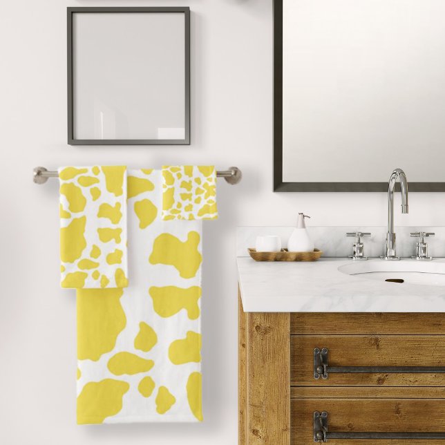 Yellow Cow Spots Animal Print Pattern Bath Towel Set (Yellow Cow Spots Animal Print Pattern Bath Towel Set by Looly Elzayat)