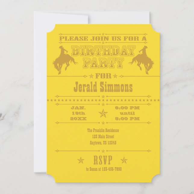 Yellow Cowboy Rodeo Birthday Party Invitation (Front)