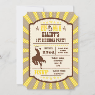Yellow Cowboy Rodeo Birthday Party Invitation