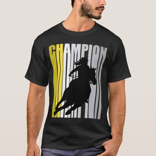Yellow Cowgirl Champion Horse Riding Barrel Racing T-Shirt (Front)