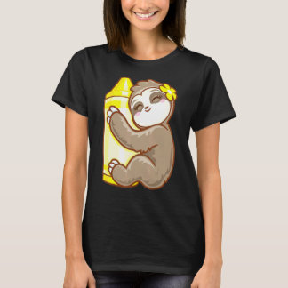 Yellow Crayon Colouring Sloth Girls T-Shirt
