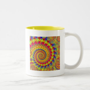 Yellow Crazy Fractal Two-Tone Coffee Mug