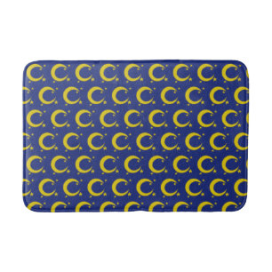 Yellow Crescent Moon Blue Night Sky Star Astronomy Bath Mat