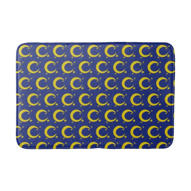 Yellow Crescent Moon Blue Night Sky Star Astronomy Bath Mat (Front)