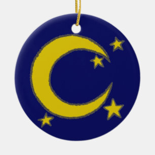 Yellow Crescent Moon Blue Night Sky Star Astronomy Ceramic Tree Decoration