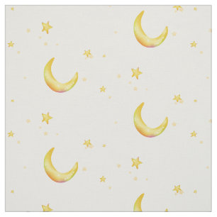 Yellow crescent moon stars fabric