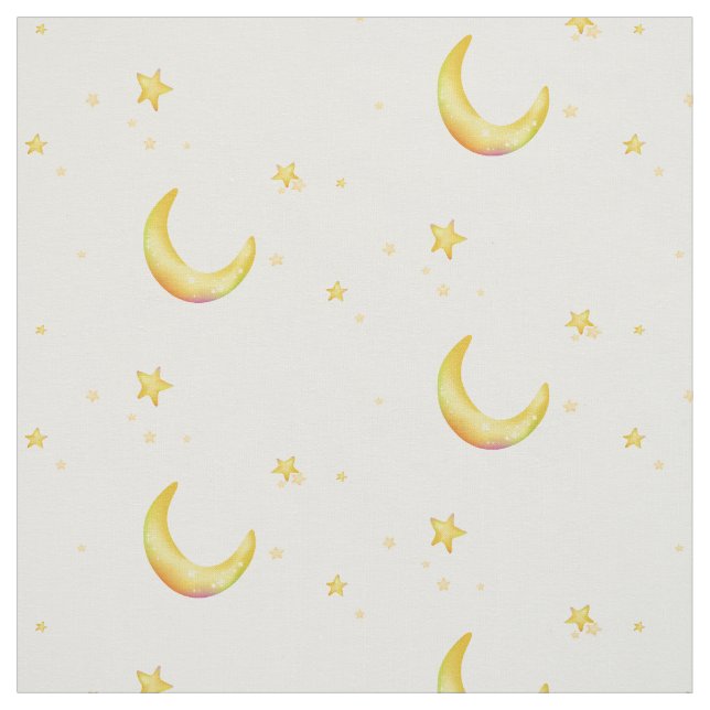 Yellow crescent moon stars fabric (Swatch)