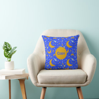 Yellow Crescent Moons shooting Star Space Rockets Cushion