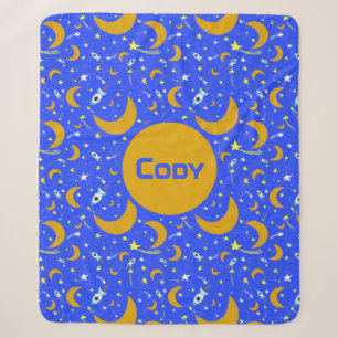 Yellow Crescent Moons shooting Star Space Rockets Sherpa Blanket