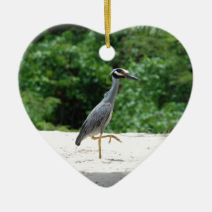 Yellow-crested night heron ceramic tree decoration