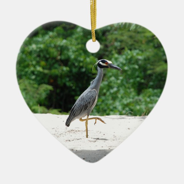 Yellow-crested night heron ceramic tree decoration (Front)