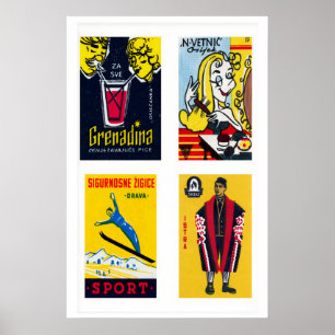 Yellow Croatian Matchbox Labels Grid Print