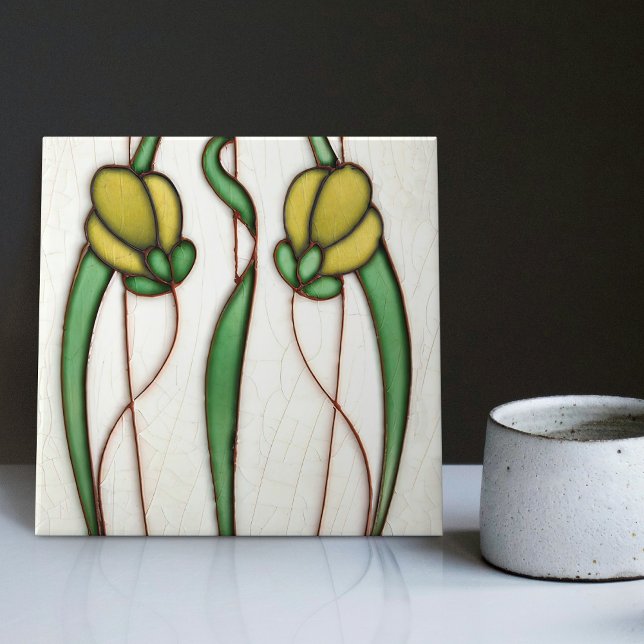 Yellow Crocus Wall Decor Art Nouveau Art Deco Tile (Creator Uploaded)