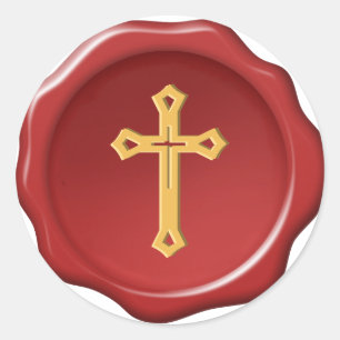 Yellow Cross Red Wax Seal Religious Sticker
