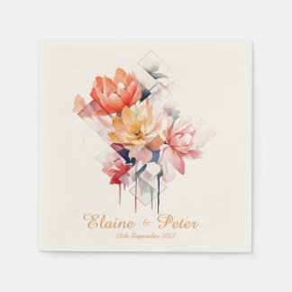 Yellow Cubes&Flowers: Personalized Wedding Napkins