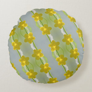 Yellow Cucumber Flowers, Green Stems, Throw Pillow
