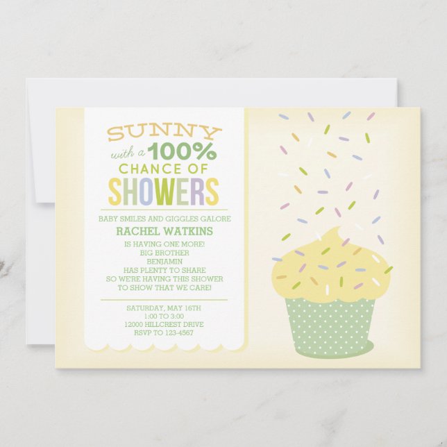 Yellow Cupcake Baby Sprinkle Invitation (Front)