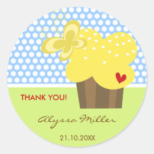 Yellow Cupcake Thank You Birthday Party Gift Tag