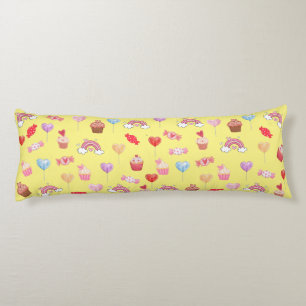 Yellow Cupcakes & Candy Print Body Pillow