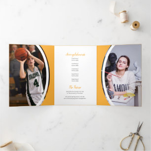 Yellow Curved Frame Three Photo Graduation Tri-Fold Invitation