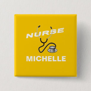 YELLOW Customisable Name Nurse 15 Cm Square Badge