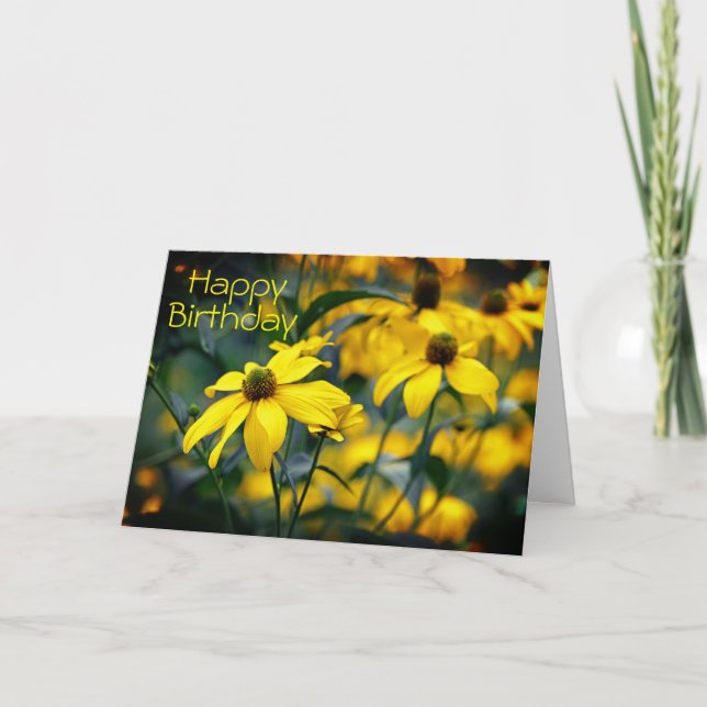 Yellow Cut Leaf Coneflower Happy Birthday  Card (Front)