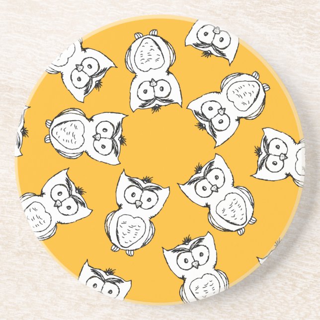 Yellow Cute Animal Pattern Cartoon Owl Pattern Coaster (Front)