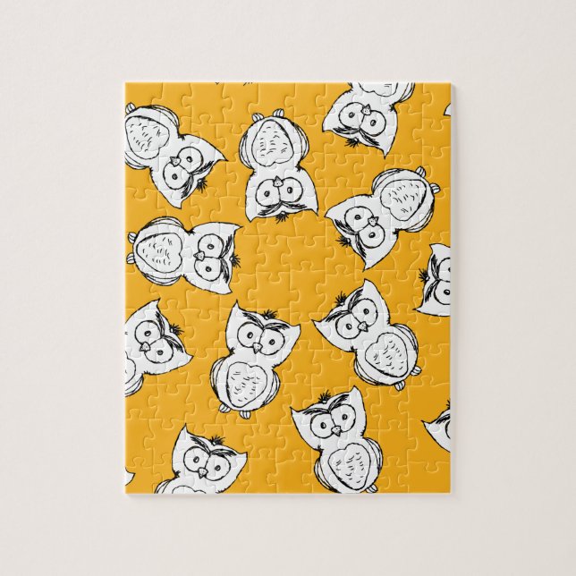 Yellow Cute Animal Pattern Cartoon Owl Pattern Jigsaw Puzzle (Vertical)