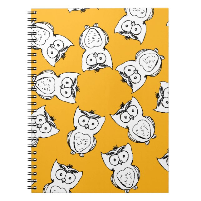 Yellow Cute Animal Pattern Cartoon Owl Pattern Notebook (Front)