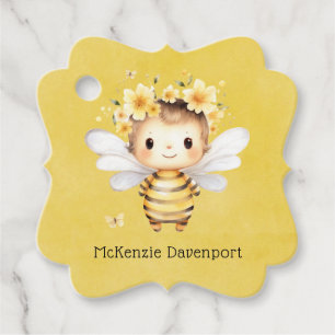 Yellow Cute Bumble Bee Florals Baby Shower Favour Tags