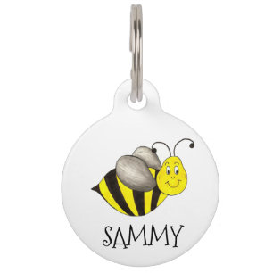Yellow Cute Cartoon Honey Bee Bumblebee Insect Pet Tag