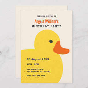 Yellow cute duck birthday invitation