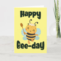 Yellow Cute Happy Bee-day Bumblebee folded card