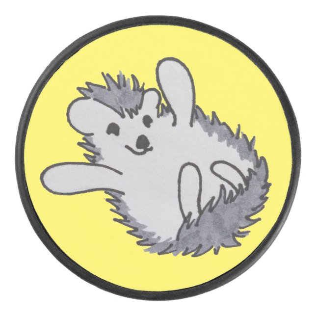 Yellow cute Happy Hedgehog Hockey Puck (Front)