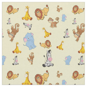 yellow Cute safari animal pattern - Giraffe, eleph Fabric