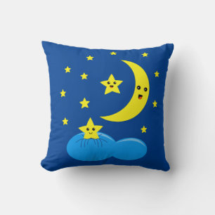 Yellow cute stars and moon on the sky ! cushion