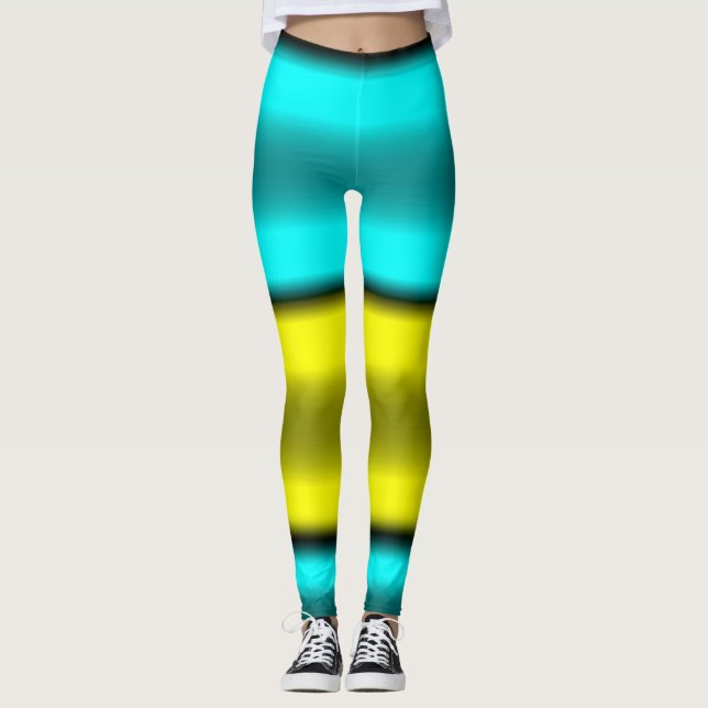 Yellow & Cyan Horizontal Stripes Leggings (Front)