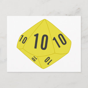 Yellow D10 Dice Table Number Postcard
