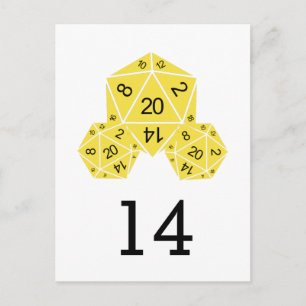 Yellow D20 Dice Table Number Postcard