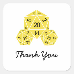 Yellow D20 Dice Thank You Stickers