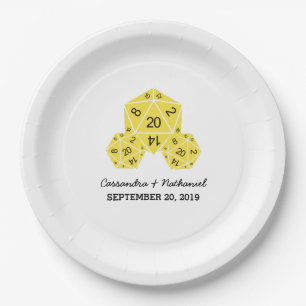 Yellow D20 Dice Wedding Paper Plates