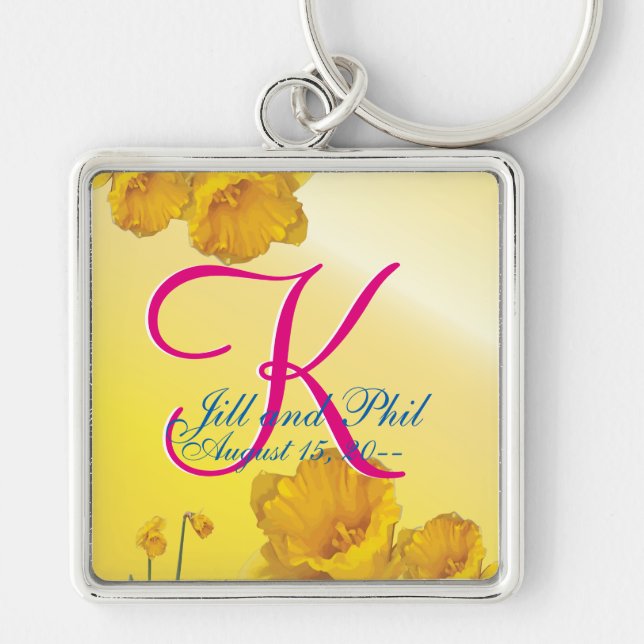 Yellow Daffodil 3d Monogram Key Ring (Front)